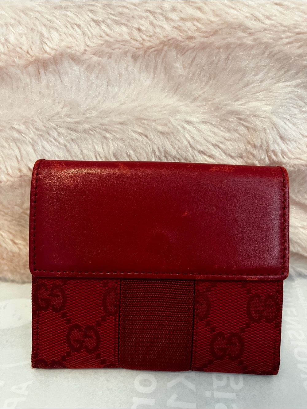 Gucci Red GG Canvas and Leather Compact Wallet
